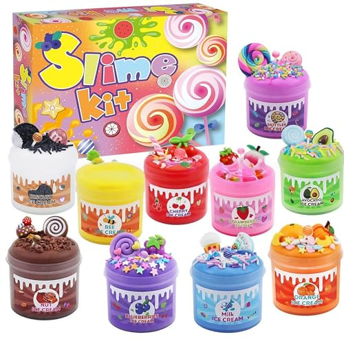 10 Piezas 50ml Slime Kit, Cristal Crujiente Slime para Niños, Juguete para aliviar el estrés, Súper Suave y Antiadherente, Juguetes Sensoriales Antiestrés, Juego Slime DIY, Regalos para Niños Niñas