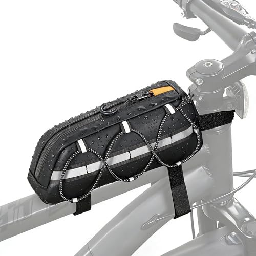 OUUTMEE Bolsa para Cuadro, Impermeable Alforja Delantera, 2 en 1, Impermeable y Reflectante, Apta para Bicicletas y Bicicletas de Montaña (Negra)