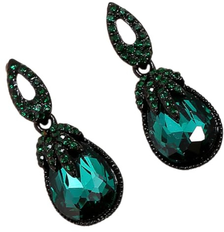 Vintage Teardrop Hängeohrringe für Damen in Grün, Legierung | 1 Paar mit Künstlichem Edelstein, Leicht, Formstabil und Farbbeständig, für Zeremonien und Alltag