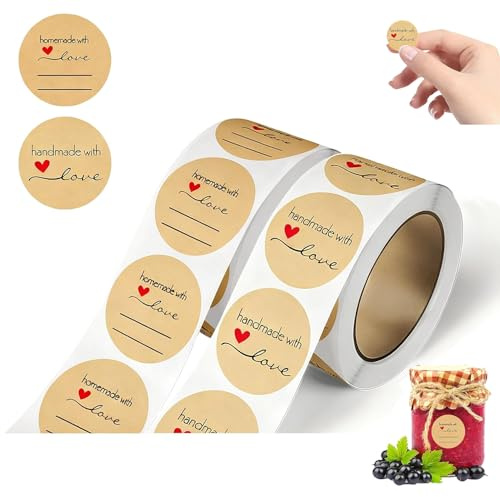 ANBOO 1000 Handmade Aufkleber Klein 25mm, Runde Aufkleber Kraftpapier | Beschriftbare runde Klebeetiketten, selbstklebend für Geschenke, DIY Verpackungen, Handmade Produkte und Marmeladen Etiketten