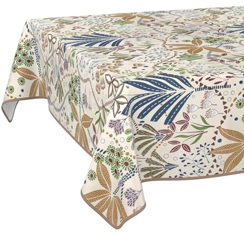 Wachstuchtischdecke Tischdecke abwaschbar Wachstischdecke pflegeleicht wasserabweisend Lotuseffekt Gartentischdecke Ethno 200 x 140 cm mit Saum (Eingefasst)