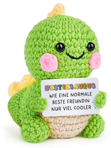 Giftasy Geschenke für Beste Freundin, Handgehäkelter Dino mit Botschaft, Geburtstagsgeschenk für Beste Freundin, Geschenk Beste Freundin Geburtstag, Weihnachten