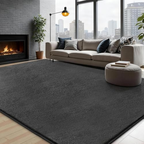 XSIVOD Soft Fluffy Shaggy Rugs Living Room & Bedroom, 80x160cm, Dark Grey | Washable Non-Slip Rugs, Plush Fluffy Carpet, Ideal For Dorm, Teen Room, Playroom, Study, Office. Modern Indoor Decor
