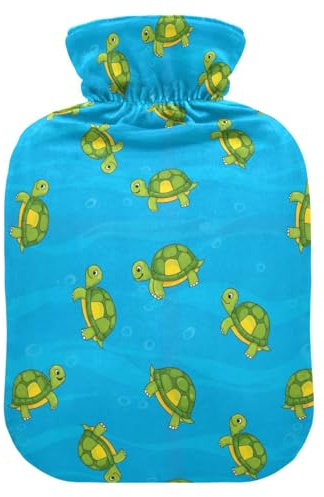 Turtles Ocean Blue Pattern Hot Water Bottle with Cover for Pain Relief Hot Pack for Headaches, 1L