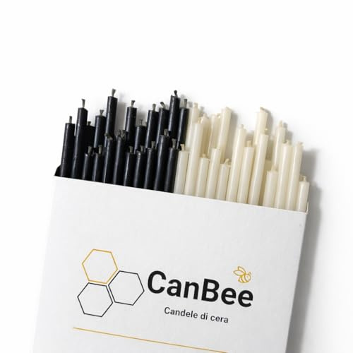 50 Dünne Bienenwachskerzen Schwarz & Weiß – 100% Naturwachs – 16 cm x Ø 5 mm – Brenndauer ca. 40 Minuten – Raucharm & Tropffrei – Für Meditation, Yoga, Rituale & Entspannung – CanBee