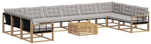 vidaXL Outdoor-Sofagarnitur mit Kissen 11 pcs Weiß und Hellgrau, Garten Set, modernes Outdoor Sofa, langlebige Lounge, Textilene Couch, wetterfeste Sitzgelegenheit für die Terrasse