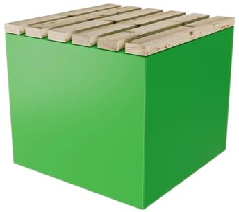 ETG Garten Sitzwürfel Sitzhocker Sitzbox Sitzbank aus Stahl & Lärche 50 x 45 x 50 grün