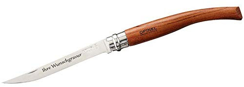 Opinel Slim-Line, Größe 12, rostfrei, Bubinga-Holz, mit persönlicher Gravur auf der Klinge