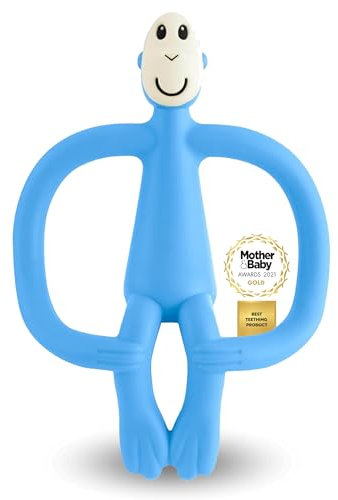 Matchstick Monkey, Original Teether & Gel Applicator, Antimicrobial Silicone Teething Toys for Baby, Easy to Grip, BPA Free, 3 Months Old+, 10.5 cm, Light Blue Monkey
