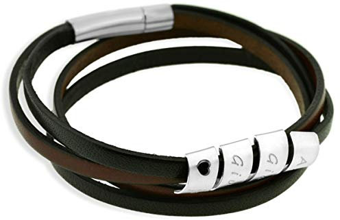 Herrenarmband mit Gravur schwarz braun Leder Männer Armband Namen 925 Silber Herrenschmuck Namensarmband Mann Schmuck Herren | HANDMADE IN GERMANY