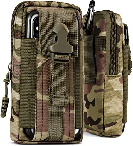 ONEFLOW Survival Case für alle Oukitel - Gürteltasche aus Nylon, Handytasche mit Karabiner, Handy Gürtel Tasche Outdoor Handyhülle, Grün Camouflage