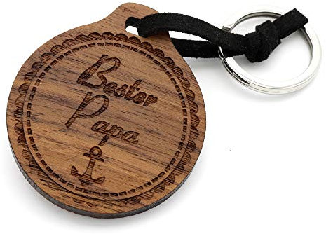 NaturSchatulle Schlüsselanhänger aus Holz mit Gravur Bester Papa Nussbaumholz mit Edelstahl Schlüsselring Band Schlüsselbund Geschenkidee