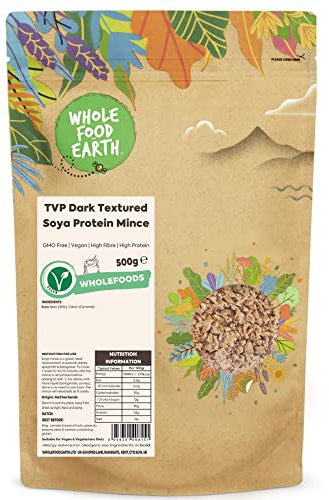 Wholefood Earth TVP Dark Textured Soya Protein Mince - GMO Free - Vegan - Milchfrei - Ohne Zusatz von Zucker, 500g