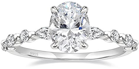 EAMTI Verlobungsring aus 925er Sterlingsilber, oval, Zirkonia, Verlobungsring, Solitärring, Halo-Ring für Damen, Größe 3–13, Metall, Zirkonia