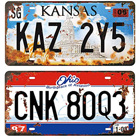 Panguru 2 Pieces Prop License Plates from Supernatural, Metal Stamped Number Tags, Movie Prop Vanity Plate, 12x6 inches
