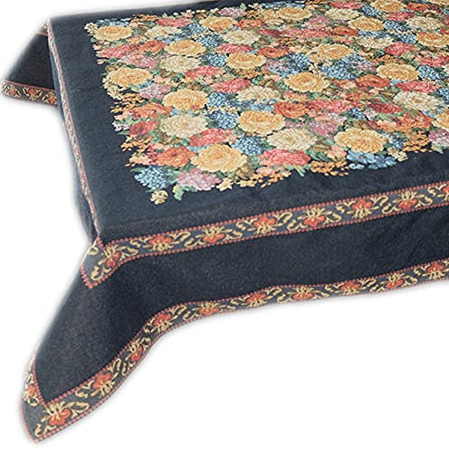 Tischdecke Gobelin Mitteldecke Eckig Rosen Schwarz Bunt Landhaus Gobelindecke Gobelintischdecke (110 x 110 cm)