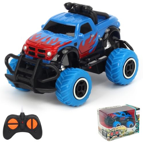 Pup Go Small Monster Truck Remote Control Car for Kids Age 3+, Mini Fast Off Road Radio Controlled, My First RC Car Toy Toddler, Christmas Birthday Gift Boys Girls (Blue)