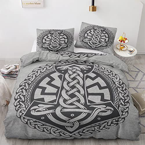 GEDAEUBA Wikinger Bettwäsche 200x220 - Nordische Mythologie Bettbezug 3 teilig, Wendebettwäsche und Kissenbezug 80x80, Weiche & Atmungsaktive Mikrofaser Bettwäsche-Sets mit Reißverschluss