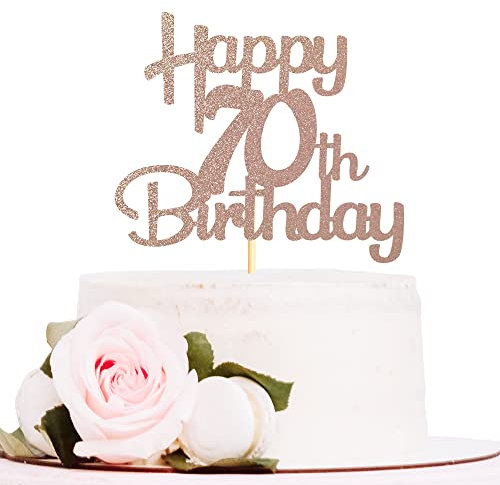 Sotpot Rose Gold Glitter 70 Cake Topper, 70th Birthday Cake Decorations for Birthday Party Anniversary Party Supplies