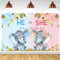 Huture Telón de Fondo de Revelación de Género, Pistas Azules, Decoraciones, Pancarta de Niño o Niña, Patrón de Elefante Pequeño, Sorpresa