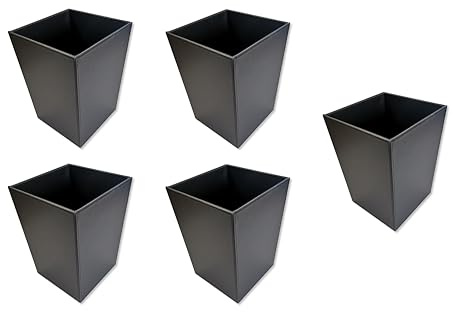 OSCO Faux Leather Waste Bin 14 L, Square Slim Office & Home Bin, Wastepaper Basket, Desk, Bathroom Rubbish Container, Stylish & Wipe-Clean Design, 5 Pack, Black