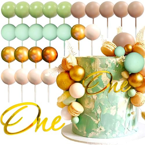 JeVenis décoration de gâteau d'anniversaire vert sauge garniture de gâteau or fournitures de fête neutres fournitures de fête pour la révélation du