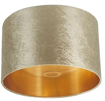 Lampenschirm, Trommel, Samt, modern, 30cm Blasses Grün, mit goldfarbenem Futter, für Tisch-, Boden- und Hängelampen, für Wohnzimmer und Schlafzimmer, E27, E14, 60 W Maxi.