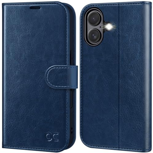 OCASE for iPhone 16 Case, PU Leather Wallet, Magnetic Flip Folio Cover with RFID Blocking, Card Holders, Shockproof TPU, and Kickstand for 6.1 Inch iPhone 16 (2024), Blue