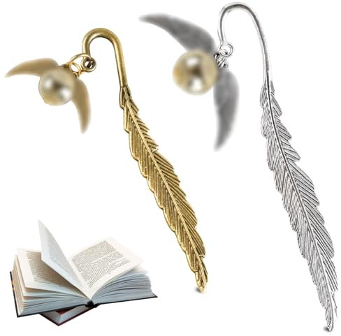2x Metall Lesezeichen mit Gold look - Feder, Lesezeichen Schneider für Leseratten, Frauen, Mädchen und Kinder