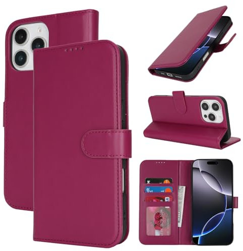 Zouzt for iPhone 16 Pro Wallet Case Premium PU Leather with Card Holder, Credit Slot Flip Folio Book Shockproof Protective Phone Cover for iPhone 16 Pro 6.3 Inch (Red)