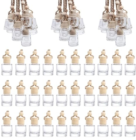 30PCS 8 ml Hanging Car Air Freshener Perfume Bottle Empty Clear Glass Essential Diffuser Bottle Aromatherapy Fragrance Essential Oil Diffuser for Car Home Office