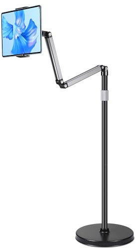 YSSHUI Soporte de suelo para tablet con base resistente, soporte giratorio ajustable con cuello de cisne para iPad, Galaxy Tab, Kindle, teléfonos (4.7 a 13 pulgadas)