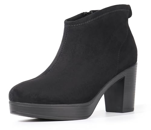 Hawkwell Damen-Stiefeletten aus Wildleder mit Fußgewölbeunterstützung und seitlichem Reißverschluss, bequem, dicker Blockabsatz, Schwarz, EU 42