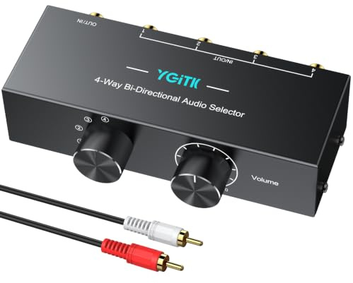 YGiTK 4(1) In-1(4) Out Bi-Direktionaler Stereo Audio Schalter 3,5mm AUX | RCA L/R Audio Umschaltbox, Passiv Audio-Splitter für Lautsprecher, Kopfhörer, Verstärker, CD-Player uzw