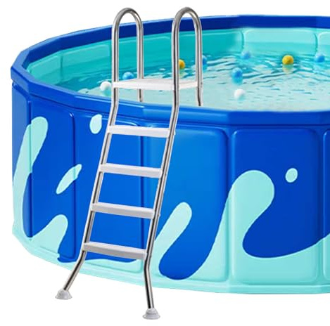 Above Ground Swimming Pool Ladder, Stainless Steel Frame with Heavy Duty Plastic Steps, Supports Up to 250kg for Secure and Easy Pool Access