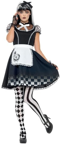Smiffys Gothic Alice Costume, Black with Dress, Apron & Headband, Halloween Twisted Fairytale Fancy Dress, Halloween Dress Up Costumes