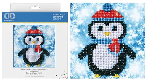 DIAMOND DOTZ Painting, Beginner Kit, Fabric, Penguin, 13.5 x 13.5cm