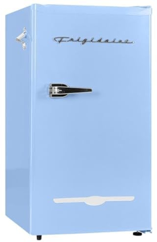 Frigidaire Retro Compact Fridge with Chiller, 3.2 cu ft Countertop Fridge with Built-In Bottle Opener, Compact Refrigerator for Office, Bedroom, Dorm Room or Cabin - 16.5 D x 19 W x 31 H (Blue)