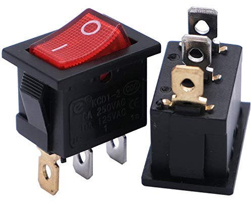 mxuteuk 5 pezzi interruttori a bilanciere marini incorporati a luce rossa interruttore a levetta alimentatore interruttore SPST a 3 pin AC 250V 6A 125V 10A, MXU1-2-101NR