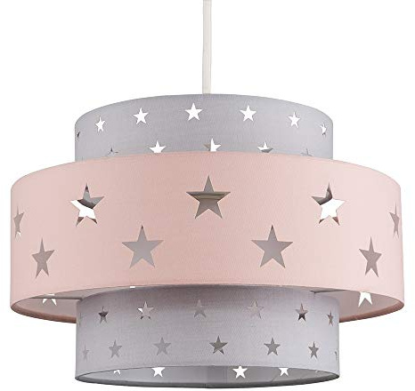 MiniSun | Modern Pink and Dark Grey Cut Out Star Design Ceiling Light Shade | Pendant Lights, Home Décor & Improvement Essential | Includes 10W GLS Bulb [3000K Warm White] | 30cm Shade Width