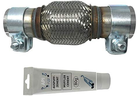 Flexrohr - Universal - Edelstahl - Interlock - 50 x 100 mm - mit 2 Schellen - Montage ohne Schweißen - Flexstück - Wellrohr - Hosenrohr - Flexibles Rohr inkl. Montage/Cement Paste 80g