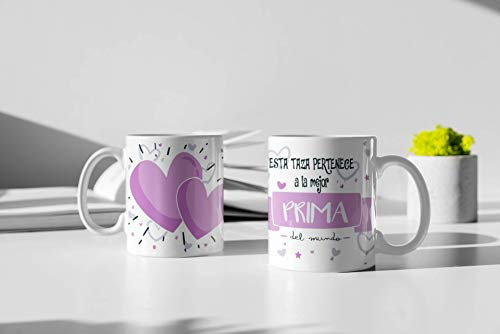 SAQUITOMAGICO Taza Personalizada con Mensaje Divertido | Regalo Original para Prima Especial | Taza de Cerámica Resistente 350 ml | Diseño Único para Disfrutar Momentos Divertidos y con Cariño