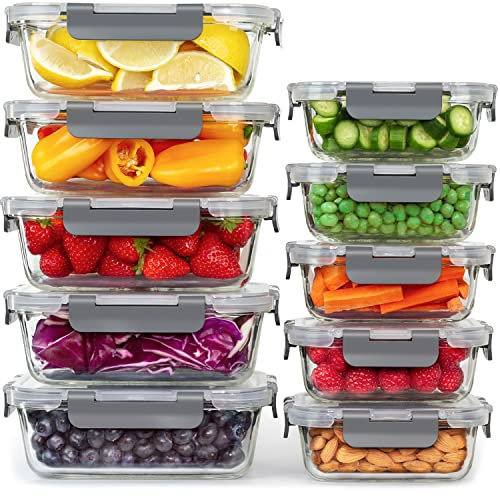 GOOD FOR YOU - Meal Prep Boxen & Glas-Frischhaltedosen Set – 20-teilig (10 Behälter & 10 Deckel), Spülmaschinen-, Mikrowellen- & Gefriergeeignet, BPA-frei, Borosilikatglas Behälter