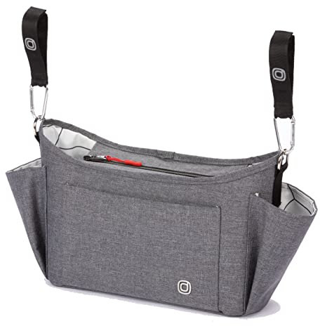 Diono Buggy Buddy XL Universal-Kinderwagen-Organizer mit Getränkehaltern, sicherer Befestigung, Reißverschlusstaschen, sicher und sicher, Grau