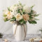 JARELING Pfingstrosen künstliche Blumen in Vase, künstliche Hortensien, Seide, Pfingstrosen, Blumenstrauß mit Vase, künstliche Blumen, Arrangement, Dekoration, Heimtisch, Esszimmer (weiß)