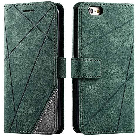 SONWO Hülle für iPhone 6S / iPhone 6, Premium Leder PU Handyhülle Flip Case Wallet Silikon Bumper Schutzhülle Klapphülle für iPhone 6S / iPhone 6, Grün