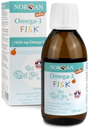 NORSAN Omega 3 FISK Fischöl hochdosiert 150 ml - Omega 3 für Kinder 1.030mg pro Portion - hochwertiges Öl mit EPA & DHA - Tagesdosis 1 TL Premium Öl für Kinder