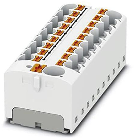PHOENIX CONTACT PTFIX 10/18X4 WH Verteilerblock, 450 V, 32 A, Anzahl der Anschlüsse 19, Querschnitt 0,2 mm² - 6 mm², AWG 24 - 10, Breite 64,8 mm, Höhe 21,7 mm, Weiß, 8 Stück