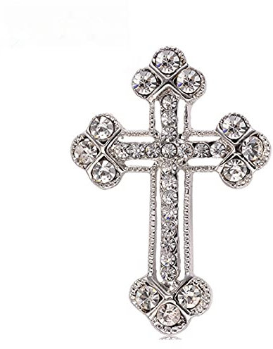 HCMA Mode Vintage Blanc Strass Croix Broche pour Hommes écharpe Broche Broche en Vrac Cristal Crucifix Broches Bijoux fête