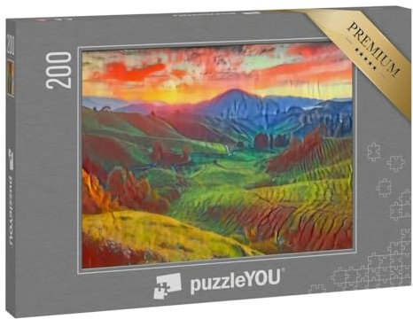 puzzleYOU: Puzzle 200 Teile „im Kunst-Stil von Franz Marc - Sungai Palas Teeplantage in Cameron Highlands, Pahang, Malaysia“